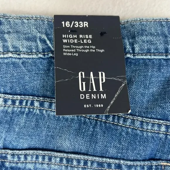 GAP Jeans Women Plus 16 33R High Rise Wide Leg Dark Wash Fade Contemporary - Picture 4 of 10